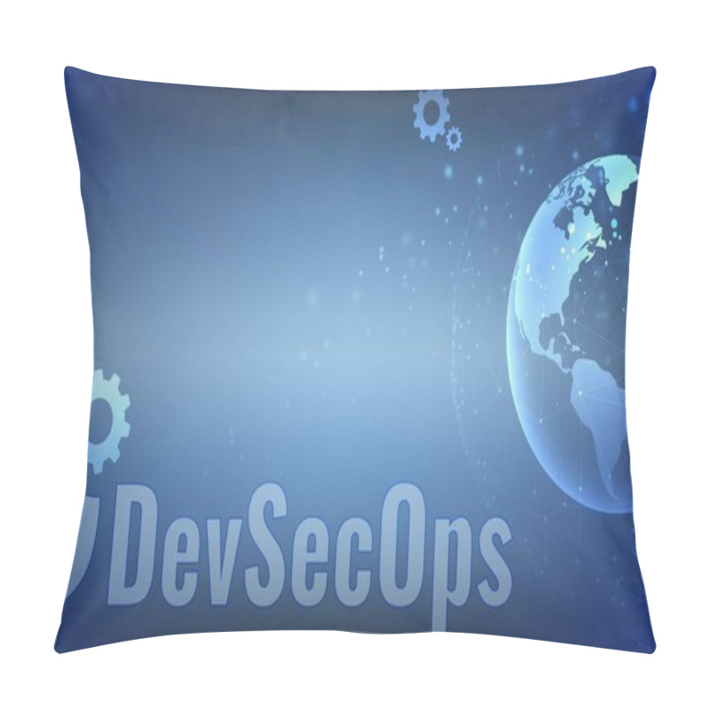 Personality  Vector Illustration Of DevSecOps Typography In A Futuristic Backgroud. Cybersecurity Concept Pillow Covers