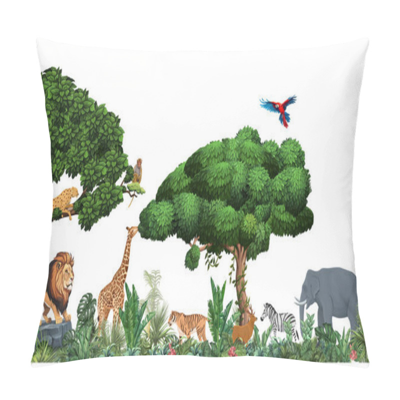 Personality  Cartoon Wild Animals In The Forest Illustration. Jungle Theme Pillow Covers