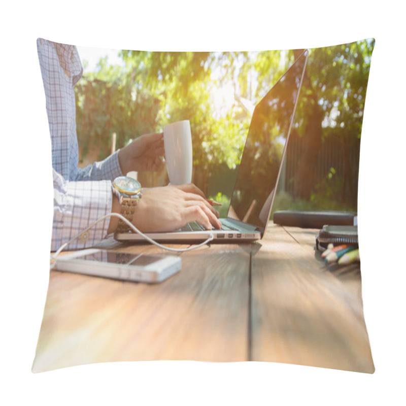 Personality  Freelancer Working In Park Pillow Covers