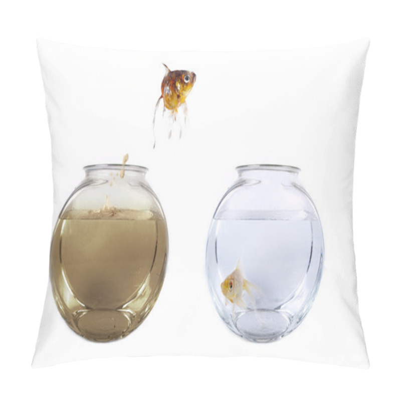 Personality  Fish Jumping From His Polluted Bowl Into A Clean Fishbowl Pillow Covers