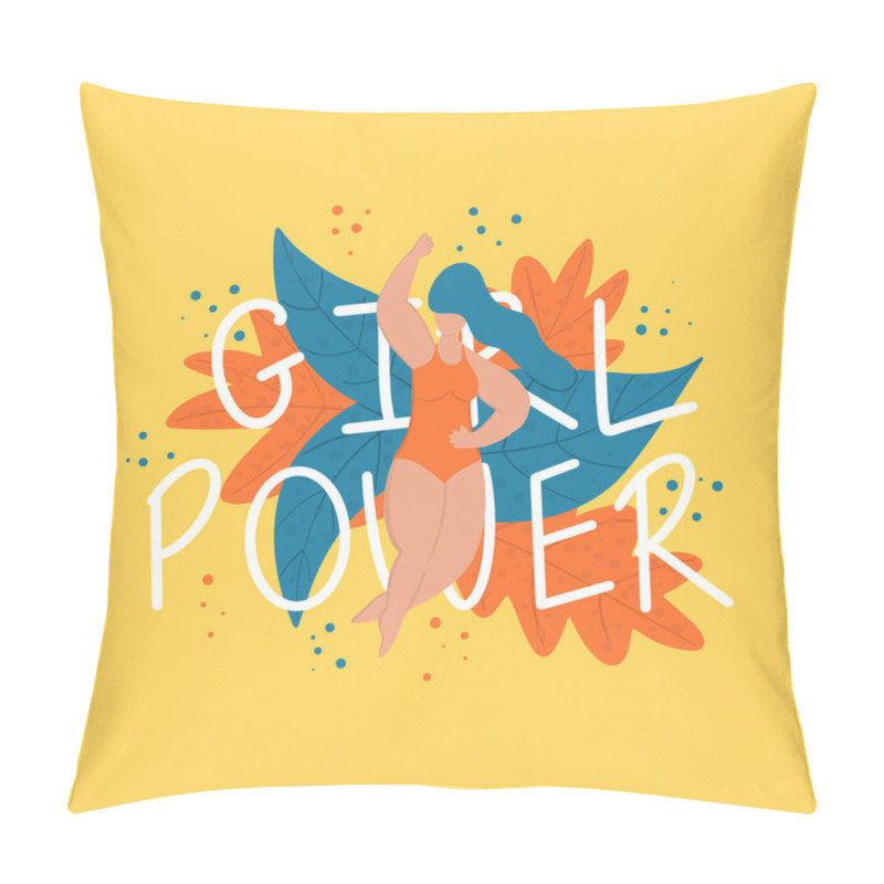 Personality  Girl Power Quote And Woman In Swimsuit Vector Hand Drawn Illustration. Pillow Covers