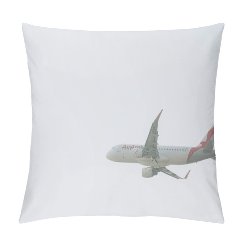 Personality  KYIV, UKRAINE - OCTOBER 21, 2019: Commercial Plane Of Air Arabia Airline In Cloudy Sky Pillow Covers