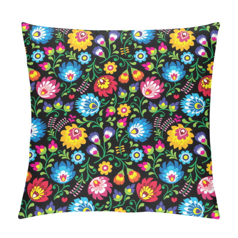 Personality  Seamless Vector Polish Folk Art Floral Pattern - Wzory Lowickie, Wycinanki On Black Background   Pillow Covers