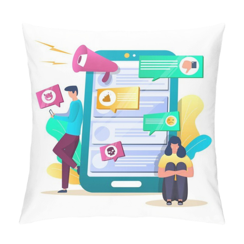 Personality  Internet Trolling On Social Media, Vector Illustration Pillow Covers