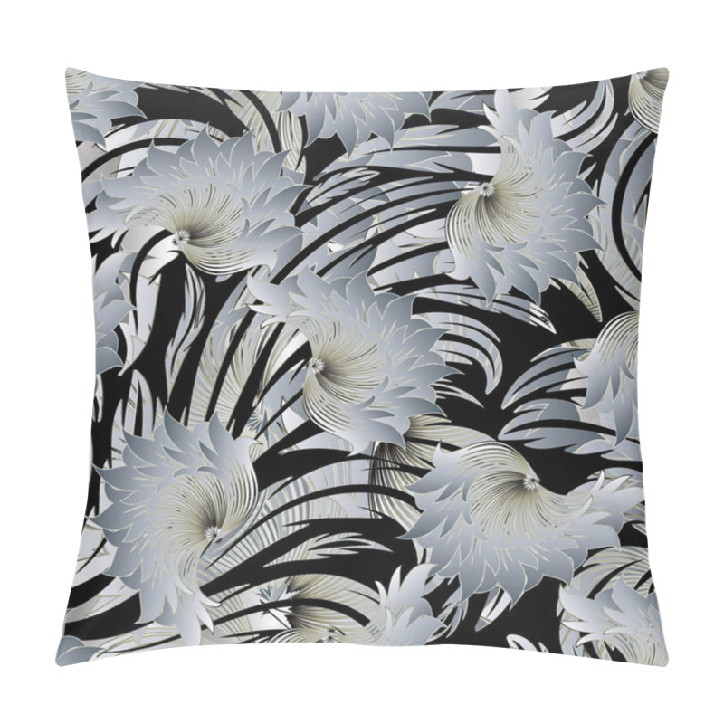 Personality  Floral 3d Seamless Pattern. Vector Black White Background Pillow Covers