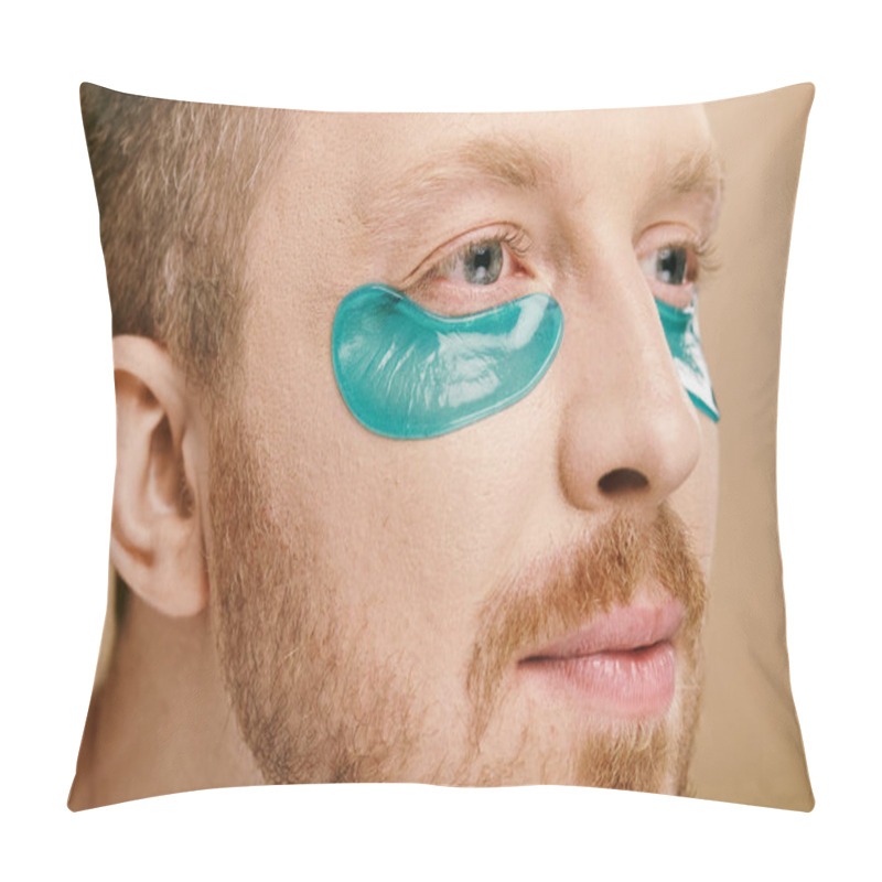 Personality  A Dapper Man In Casual Clothes Sporting A Striking Blue Eye Patches. Pillow Covers