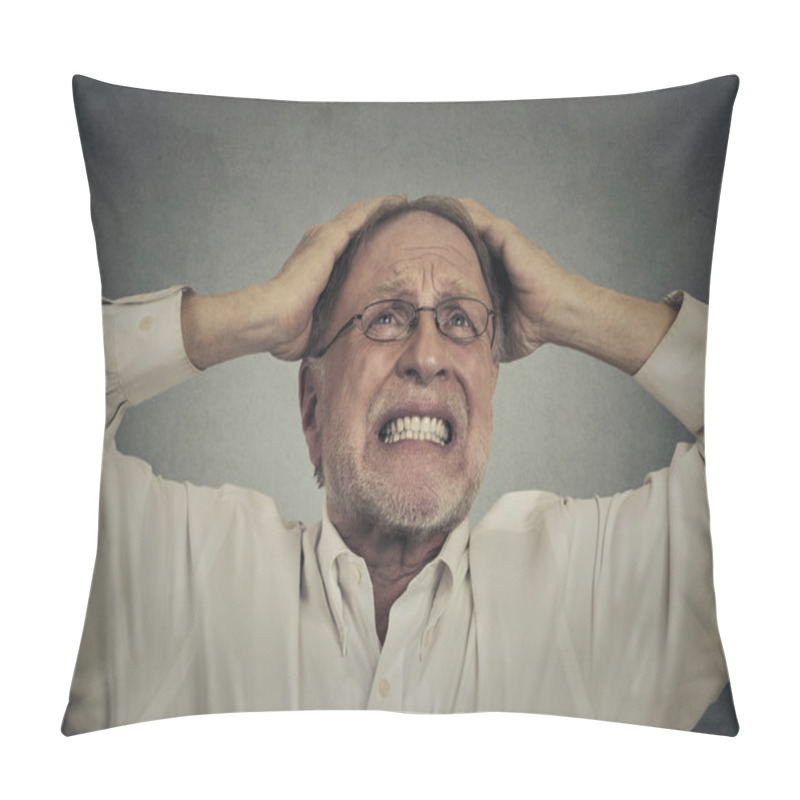 Personality  Furious Frustrated Elderly Man Having Hard Day  Pillow Covers