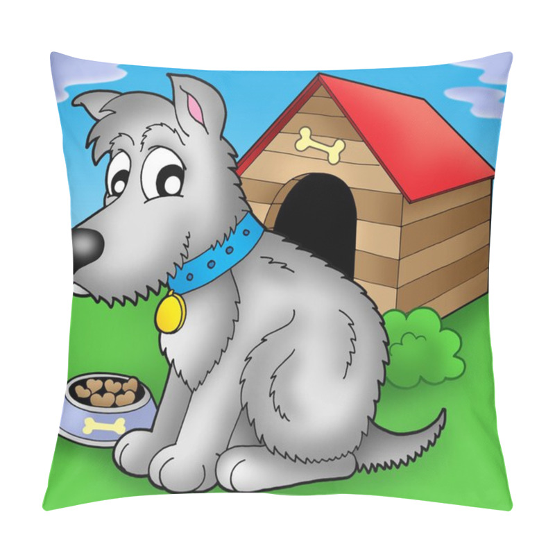 Personality  Grey Dog In Front Of Kennel Pillow Covers