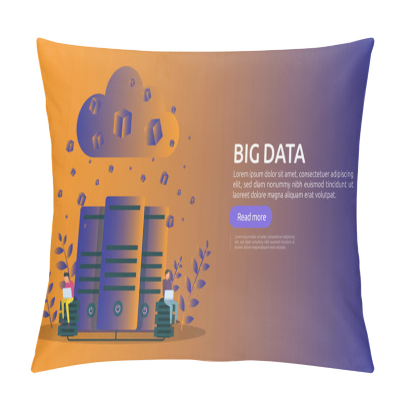 Personality  Big Data And Analysis Processing Concept Landing Page Template. Cloud Database Service, Server Center Room Rack With Interacting People Character For Banner, Presentation, Social Or Print Media. Pillow Covers