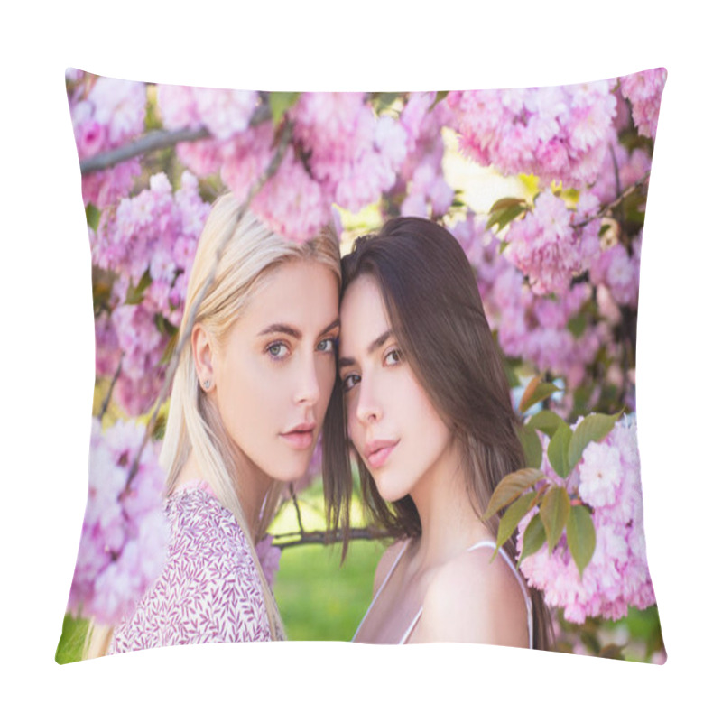 Personality  Girls In Spring Flowers. Fashion Cosmetics And Perfumes. Pillow Covers