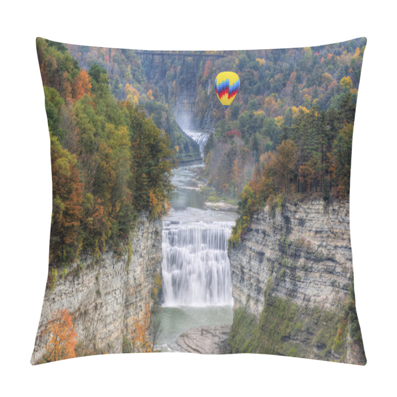 Personality  Hot Air Balloon Over The Middle Falls At Letchworth State Park Pillow Covers