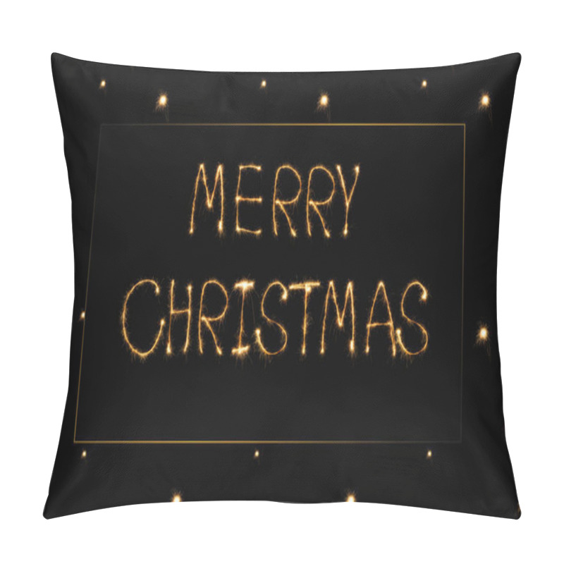 Personality  Close Up View Of Merry Christmas Light Lettering On Black Backdrop Pillow Covers