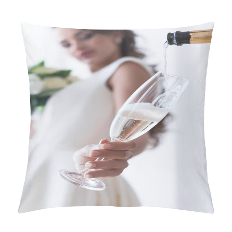 Personality  Selective Focus Of Bride Holding Glass Of Champagne Pillow Covers