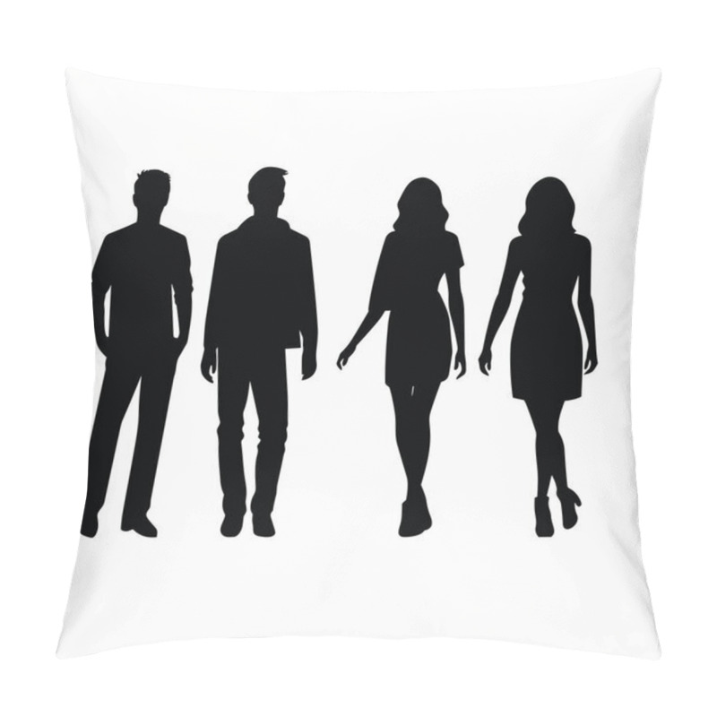 Personality  Group Of People Silhouette. Group Of People Black Icon On White Background Pillow Covers