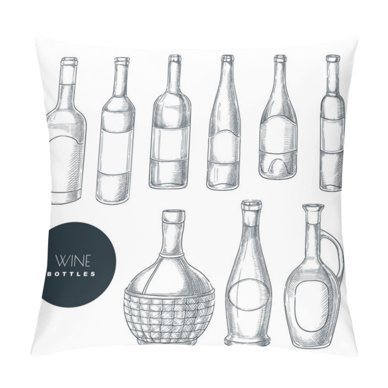 Personality  Different Shapes Of Wine Bottles. Vector Sketch Isolated Illustration. Wine List Or Bar Menu Hand Drawn Design Elements Set. Pillow Covers