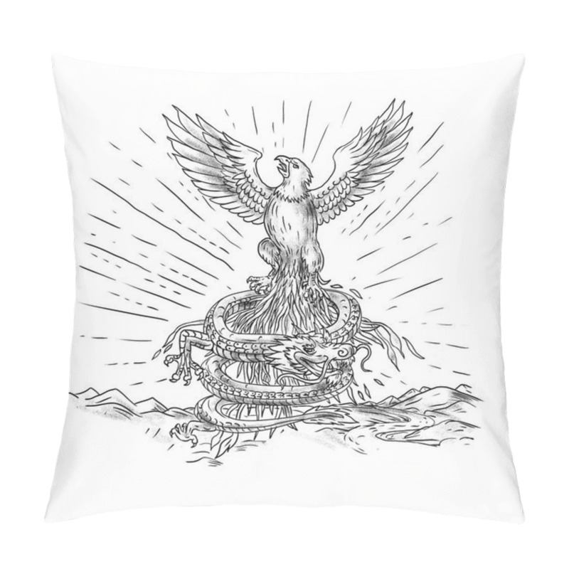 Personality  Eagle Rising Like Phoenix And Dragon Tattoo Pillow Covers