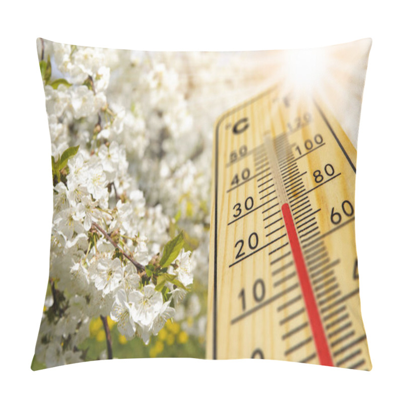 Personality  Warm Temperature On Thermometer At Springtime Pillow Covers