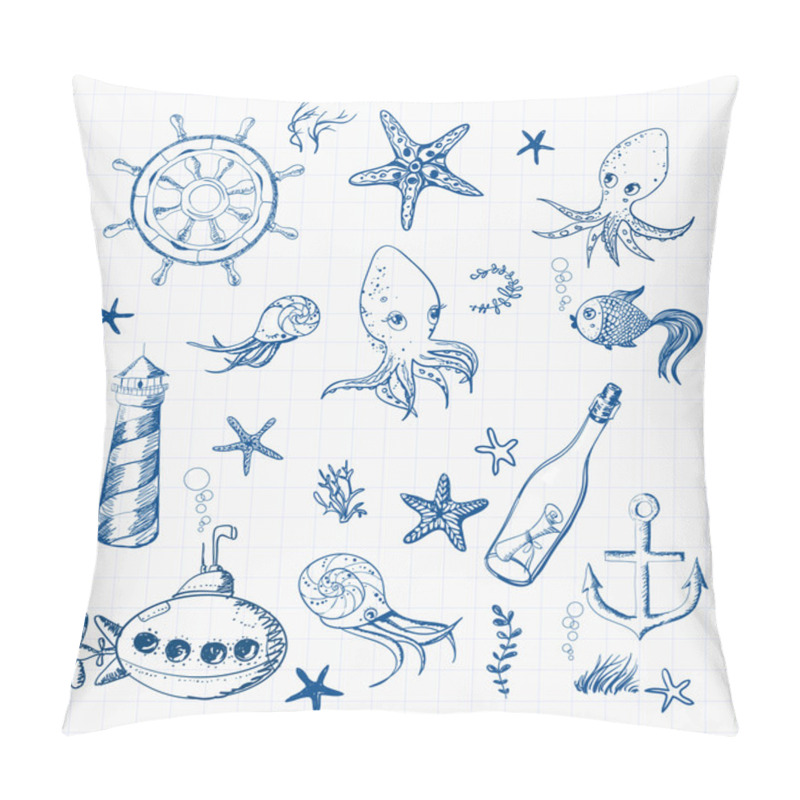 Personality  Set Of Marine Sketch Objects Pillow Covers