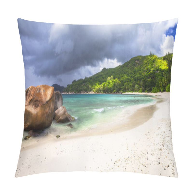 Personality  Before Rain. Panoramic Image Of One Of The Beautiful Beaches In Seychels Pillow Covers