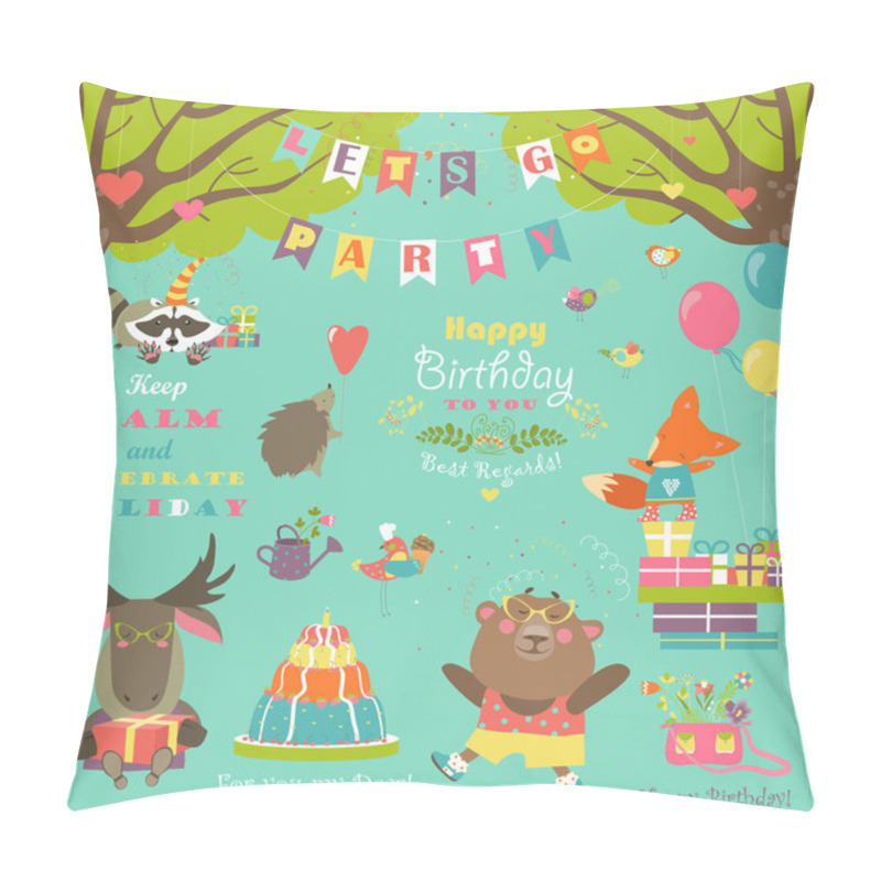 Personality  Birthday Party Elements With Cute Animals Pillow Covers