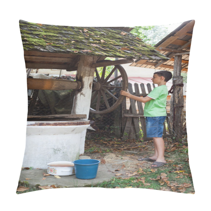 Personality  Schoolboy Getting Water From Well Pillow Covers