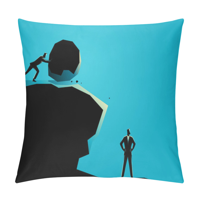 Personality  Businessman Trying To Eliminate Other Businessman With Big Rock Pillow Covers