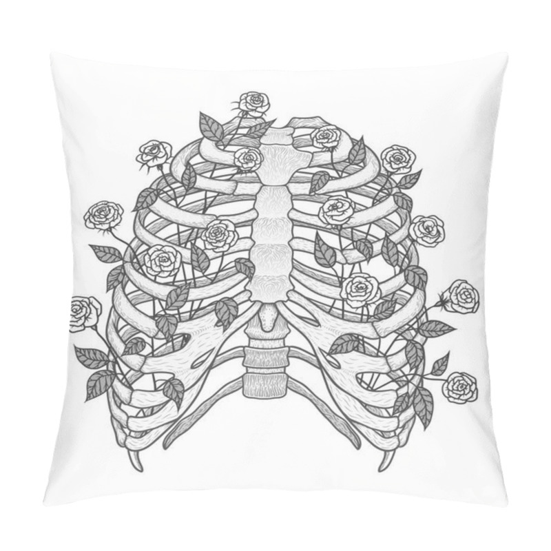 Personality  Illustration Of Human Rib Cage With Roses. Line Art Style. Boho Vector Pillow Covers