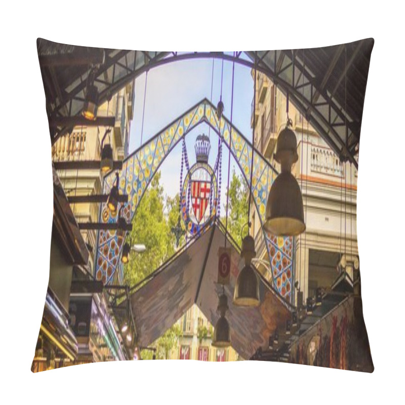 Personality  BARCELONA, SPAIN - Aug 31, 2018: Famous La Boqueria Market With Vegetables And Fruits. One Of The Oldest Markets In Europe That Still Exist. Established In 1217. Pillow Covers