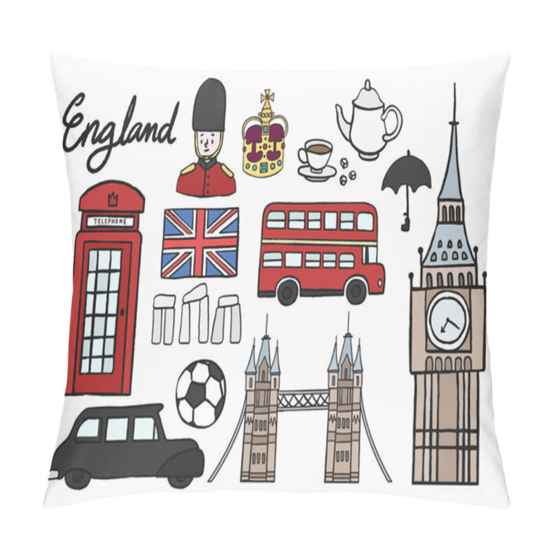 Personality  British Cultural Icons Set Illustration Pillow Covers