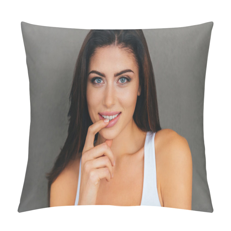 Personality  Woman Holding Finger In Mouth Pillow Covers