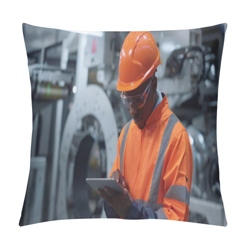 Personality  African American Professional Analyzing Logistics Work On Huge Modern Factory. Pillow Covers