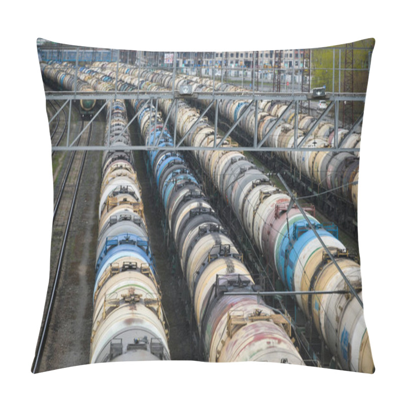 Personality  Moscow, Russia. 2nd May, 2020. Railway Tank Cars With Oil In Moscow, Russia. Pillow Covers