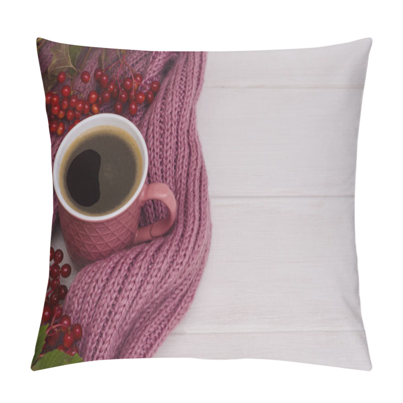 Personality  Autumn Composition With Copy Space: Coffee Mug With Viburnum Branches Pillow Covers