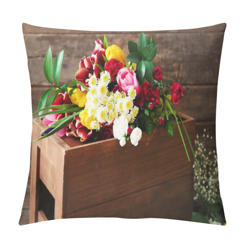 Personality  Bouquet Of Fresh Flowers On A Wooden Box Pillow Covers