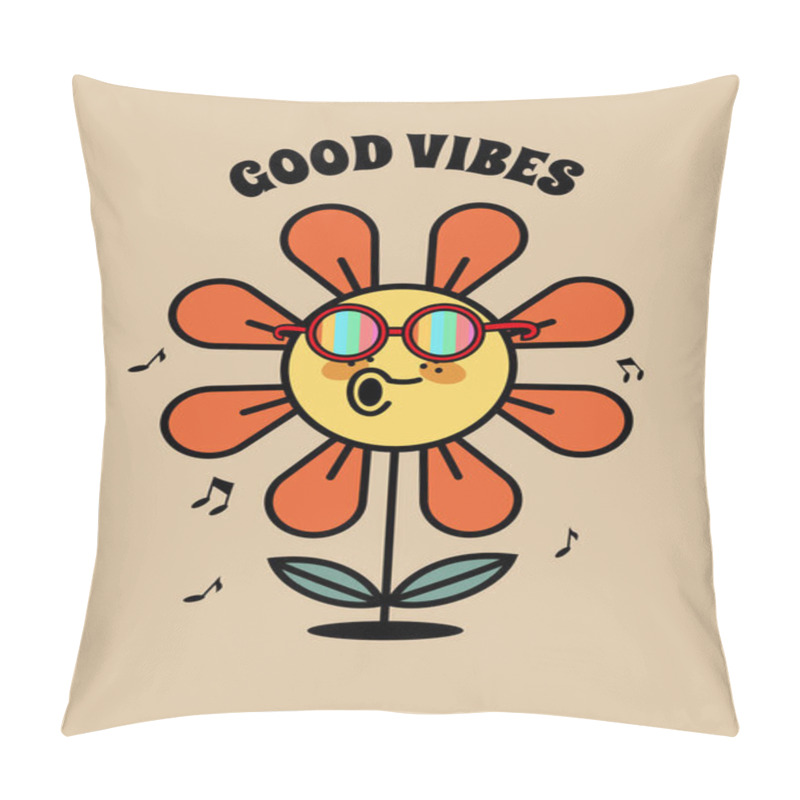 Personality  Vector Cartoon Retro Daisy Flower In Rainbow Glasses In Groovy Style. Pillow Covers