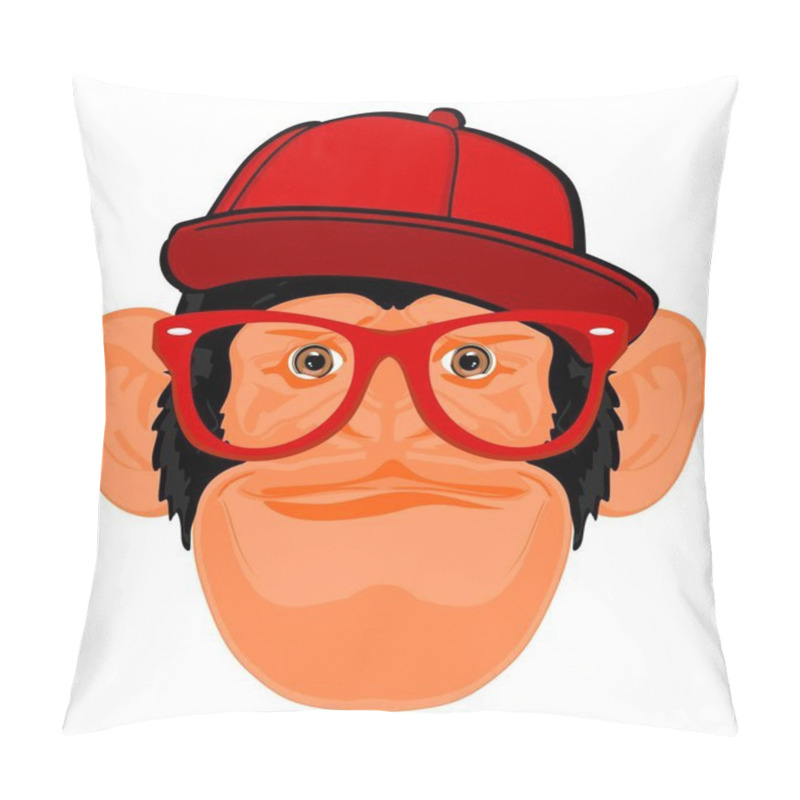 Personality  Chimpanzee Face With Red Cap And Glasses Pillow Covers