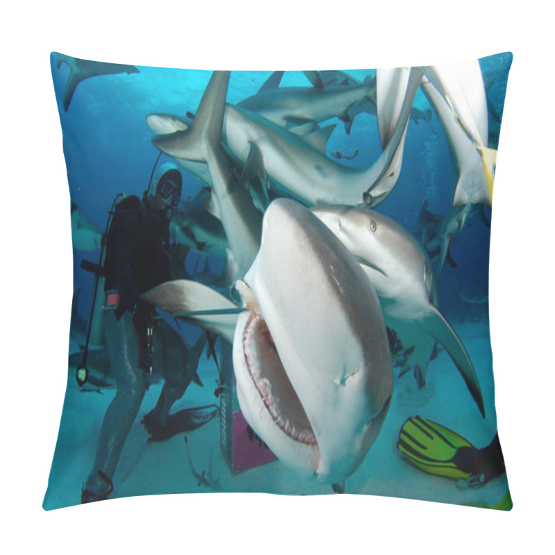 Personality  Divers Surrounded By Sharks In The Ocean Pillow Covers