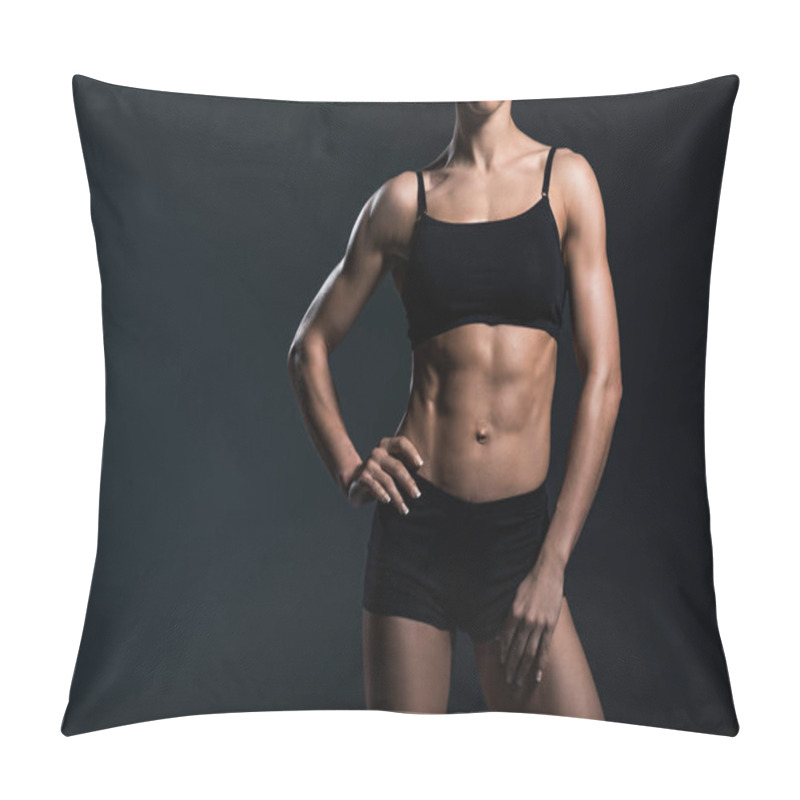 Personality  Cropped View Of Female Bodybuilder Standing Sportswear,  Isolated On Grey   Pillow Covers