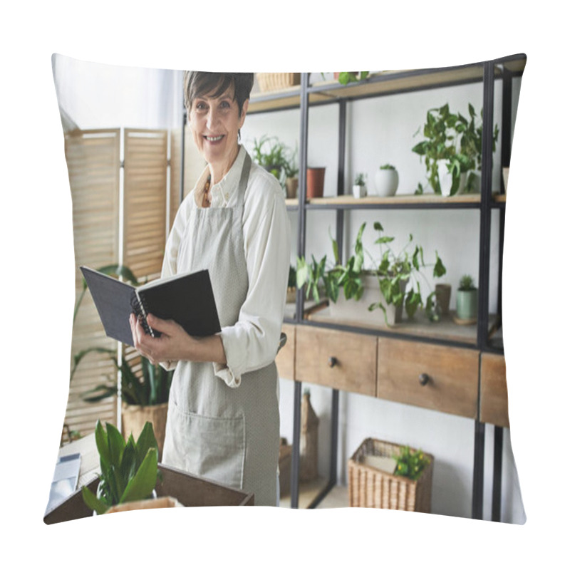 Personality  A Gardener Delights In Caring For Her Green Plants Within A Cozy Studio. Pillow Covers