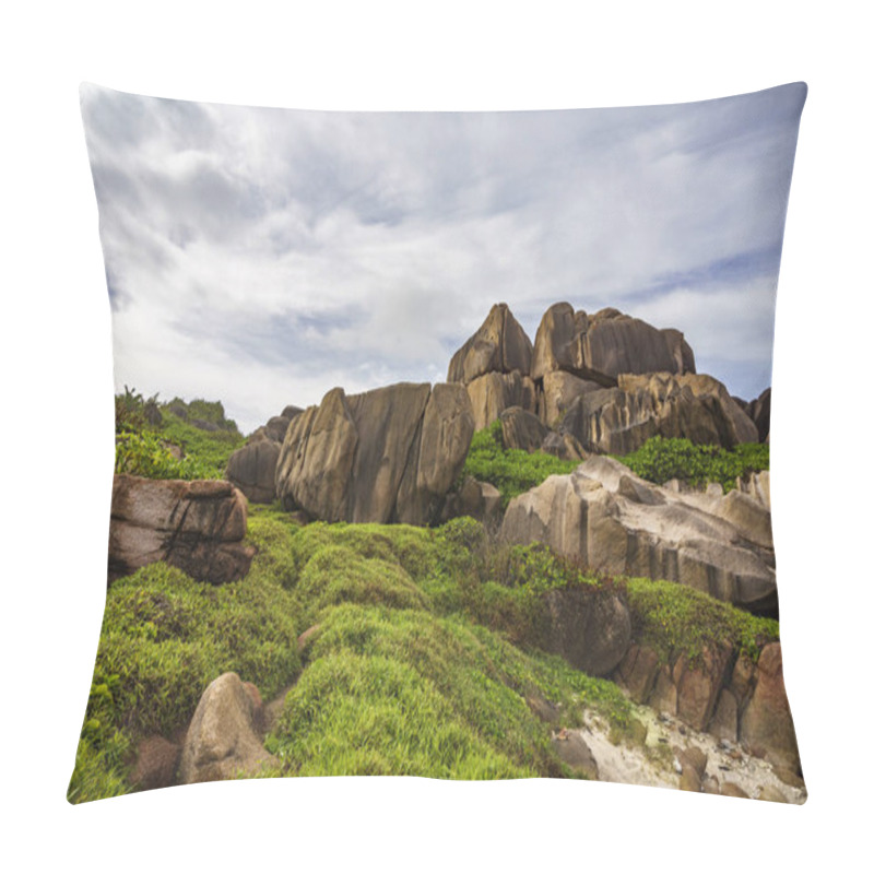 Personality  Rough And Wild Rocky Coastline At Anse Songe, La Digue, Seychell Pillow Covers