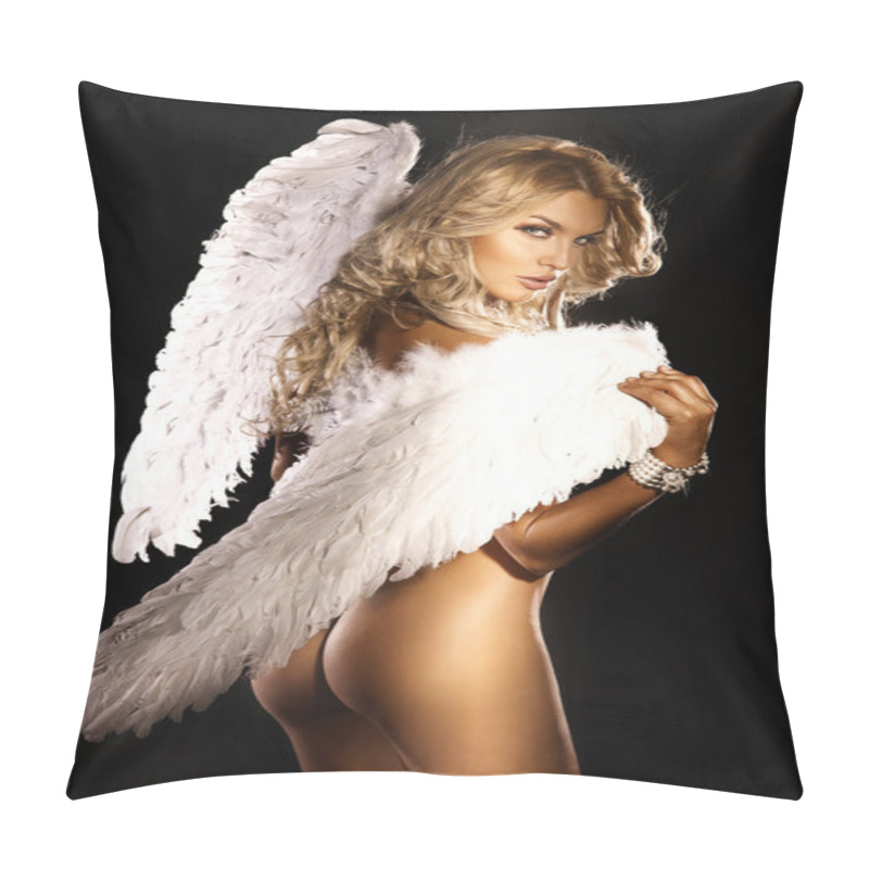 Personality  Beautiful Naked Blonde Angel Looking At Camera. Pillow Covers