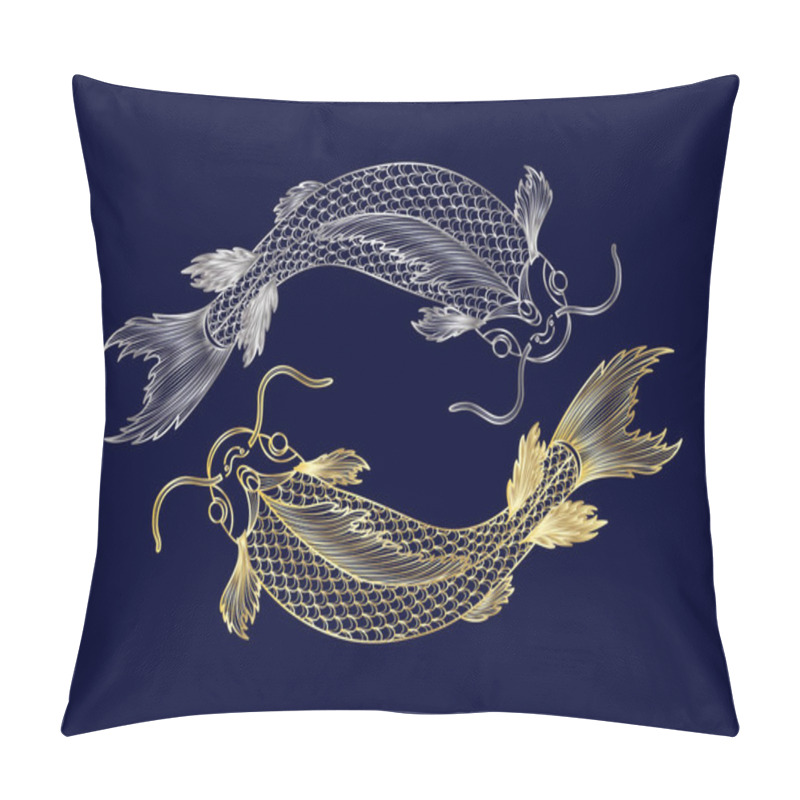 Personality  Hand Drawn Of Fish Isolated.Gold And Silver Version. Vector Illustration. EPS 10 Pillow Covers