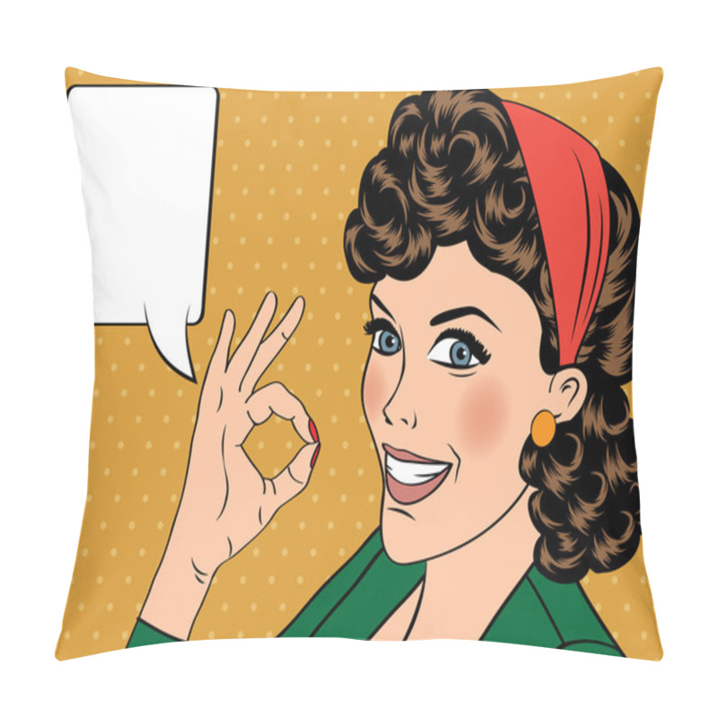 Personality  Pop Art Cute Retro Woman In Comics Style With OK Sign Pillow Covers