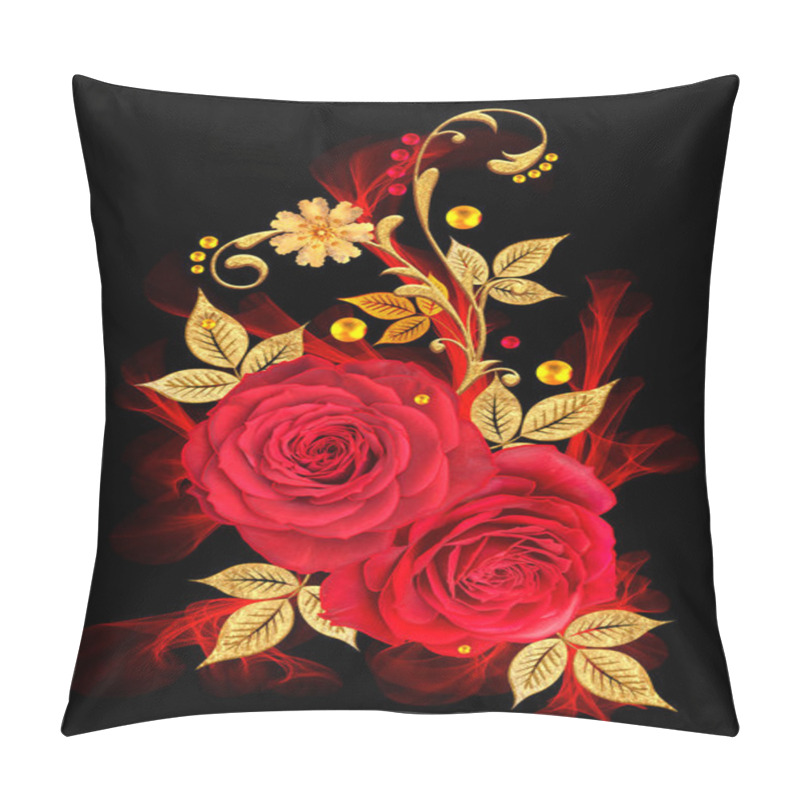 Personality  Decorative Ornament, Paisley Element, Delicate Textured Leaves Made Of Fine Lace And Pearls. Jeweled Shiny Curls, Red Roses, Stylish Yellow Flowers. Openwork Weaving Delicate. Pillow Covers