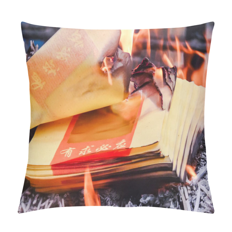 Personality  Burning Chinese Joss Paper Or Ghost Money At A Temple During Chi Pillow Covers