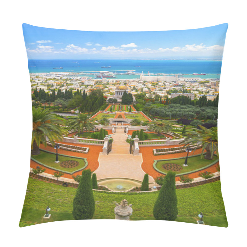 Personality  Bahai Gardens, A Holy Temple Of The Bahai Faith Built On Mount Carmel In Haifa, Israel. Pillow Covers