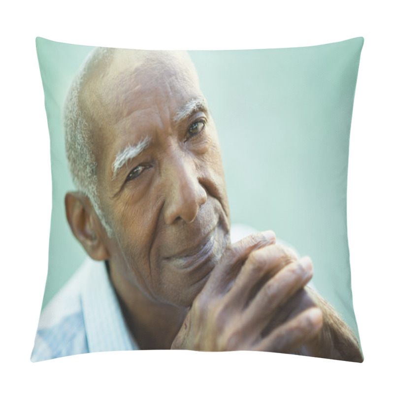 Personality  Closeup Of Happy Old Black Man Smiling At Camera Pillow Covers