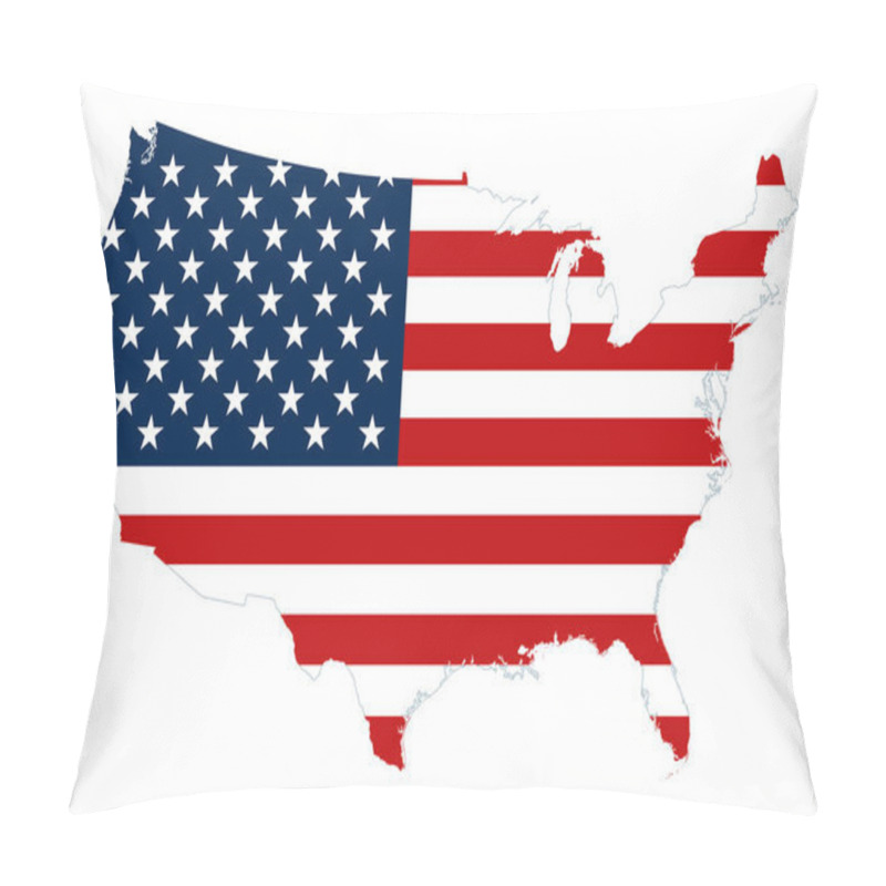 Personality  United States Silhouette With Pattern Of The National Flag. The Stars And Stripes Motif, Also Called Old Glory, Or Star-Spangled Banner Inserted Into The Outline Of The USA. Isolated Illustration. Pillow Covers