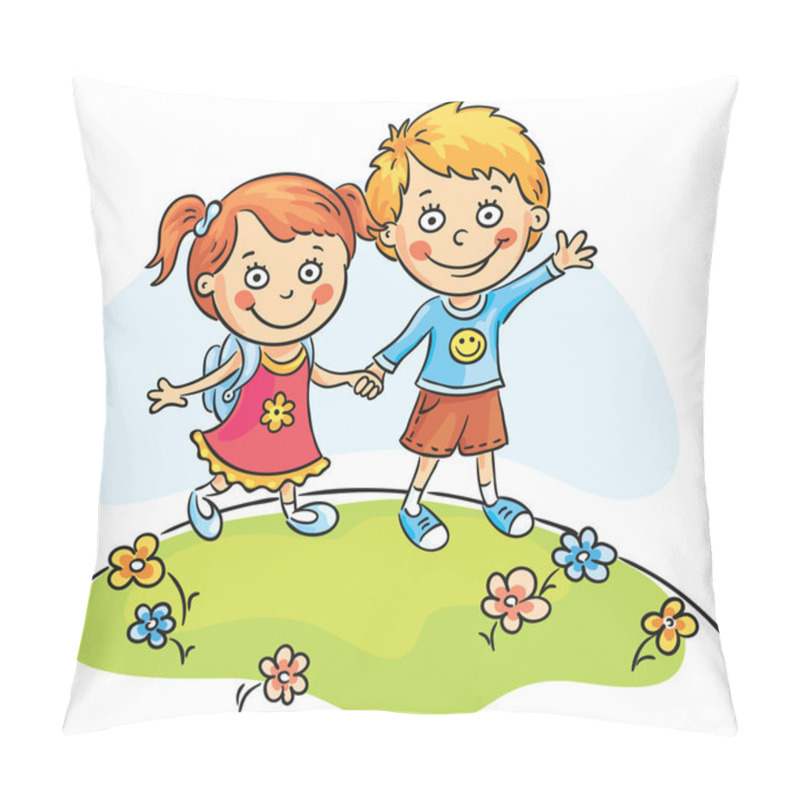 Personality  Happy Kids Walking Outdoors Pillow Covers