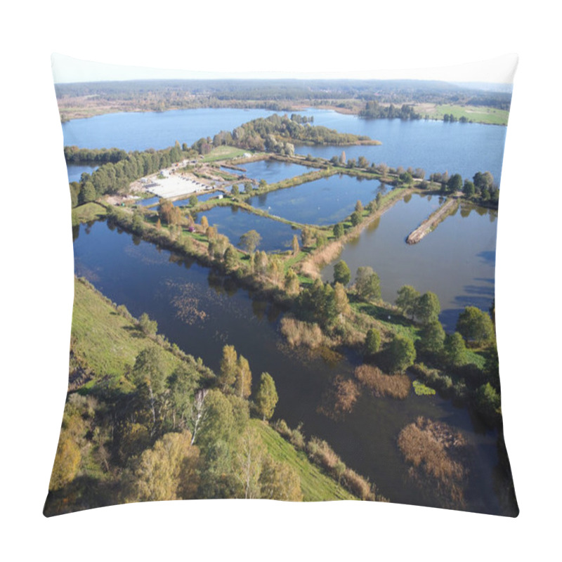 Personality  Aerial View Of Fish Ponds By Lake Orle, Pomerania, Poland Pillow Covers